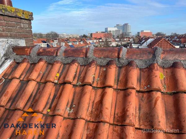 Pannendak met nokvorst en schoorsteen, dakrenovatie in Haren Pannendak met nokvorst en schoorsteen, dakrenovatie in Haren